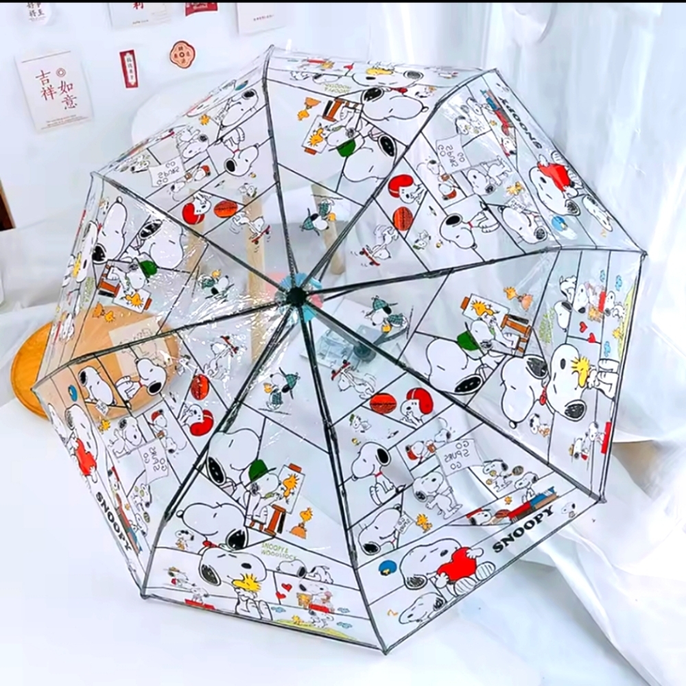 Snoopy Clear Umbrella with Cute Fun Adorable Unique Multicolored Cartoon Print - Picture 1 of 6